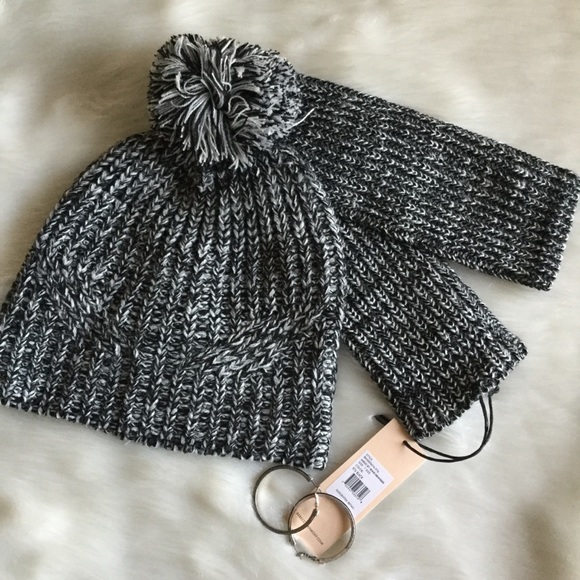 REBECCA MINKOFF Black Marled Beanie Hat and Arm Hand Warmer Set main image 4